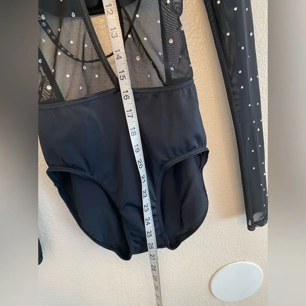 WEISSMAN solo Ivy Sky Swarovski crystal Dance Costume black leotard MT10436 SA